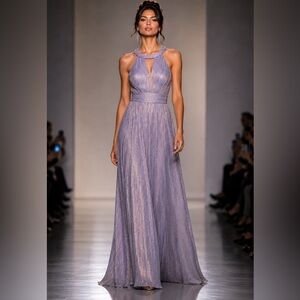 Nightway Metallic Halter Gown Lavender Purple Size 8 NWT